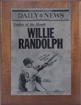 New York Daily News Yankee of the Month Award for May 1987 Presented to Willie Randolph (Randolph LOA)